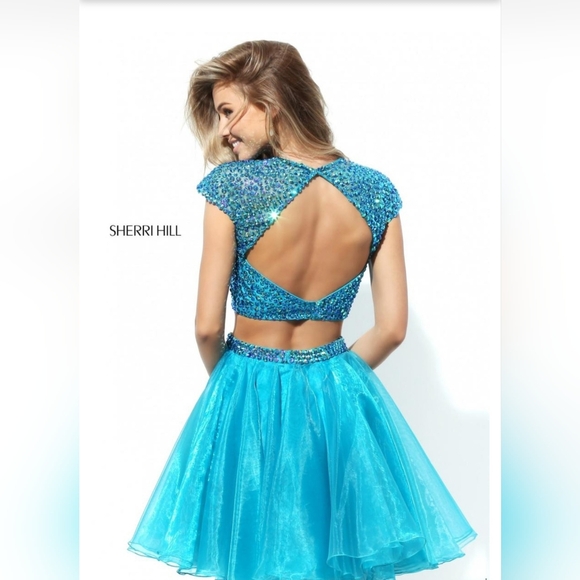 Sherri Hill Turquoise Beaded Two-Piece Dress Size 2 - Picture 3 of 8